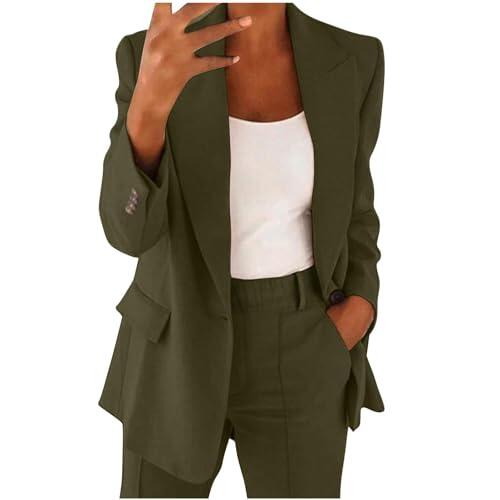 Conjunto elegante de traje de novia para mujer de 2 piezas | Conjunto de trajes de dos piezas de manga larga con blazer de botones y pantalones de cintura alta para trajes de negocios, oficina