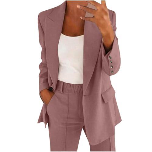 Elegante traje de boda para mujer, conjunto de 2 piezas, blazer de manga larga con botones y pantalones de cintura alta para negocios, trabajo, oficina, formal, conjunto de blazer para mujer, talla