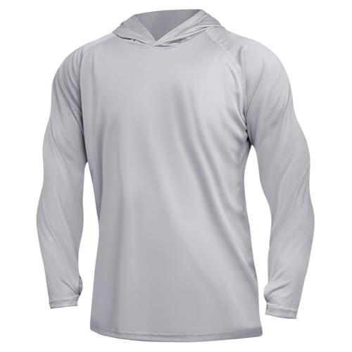 DiULi Hombres Sudadera de Protección Solar UPF 50+, 1 Pieza Rashguard de Manga Larga, Transpirable, Ropa con Capucha y protección UV, Camisetas Rash Guard para Exteriores para Hombre (Gris Claro-L)