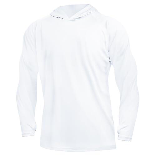 DiULi Hombres Sudadera de Protección Solar UPF 50+, 1 Pieza Rashguard de Manga Larga, Transpirable, Ropa con Capucha y Protección UV, Camisetas Rash Guard para Exteriores para Hombre (Blanco-XL)