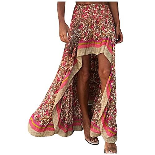 Genérico Faldas Mujer Verano Midi - Side High Maxi Split Hem Falda De Mujer Swing Long Low Ruffle Boho Print Floral Falda Negra NiñA 3 AñOs