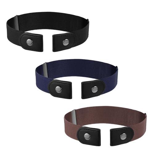JIYIN 3 cinturones sin hebilla para niños, cinturón para niños sin hebilla, cinturón elástico invisible para niños y niñas, uniforme escolar vaquero, Negro + Azul + Marrón, 40 cm bis 63 cm