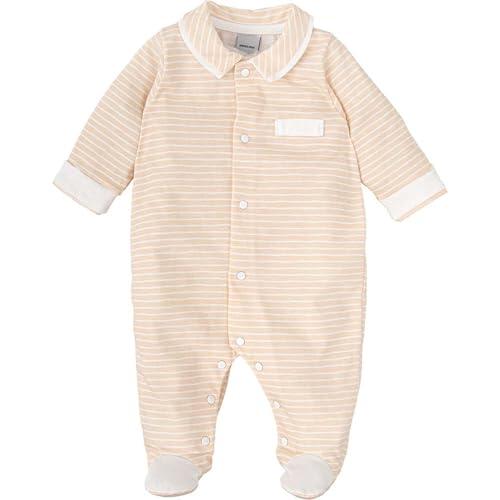 BABIDU Pelele Enterizo para Bebé con Cuello Bebé y Rayas, Ropa Infantil de Algodón Suave, Pelele con Bolsillo Decorativo y Cierre de Corchetes Frontal, Diseño Aura en Tono Melocotón