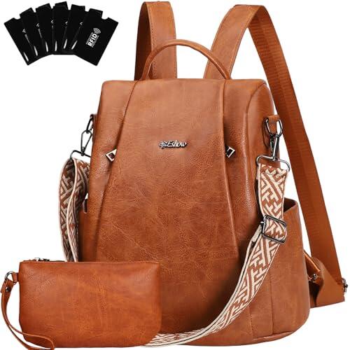 Eshow Mochila Antirrobo Mujer con Neceser Pequeño, Bolso Impermeable de Cuero PU, se Puede como Bandolera o de Mano para Trabajo Viaje Universidad Escuela y Compras