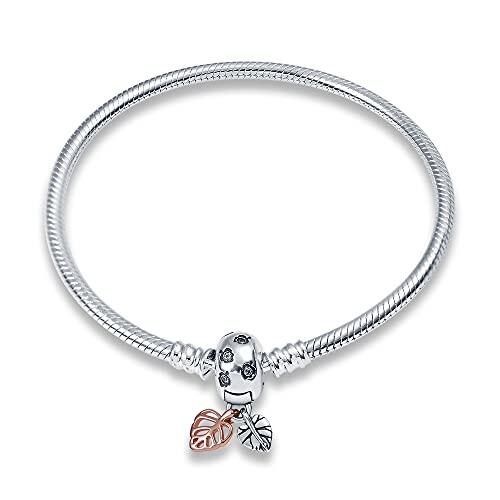 Jokmeo Pulsera de Plata de Ley 925 para Mujer, Pulsera de Eslabones Serpiente de la Colección Pandora Moments, Compatible con Dijes, Adecuada para Mujeres y Niñas. (las hojas 17cm)