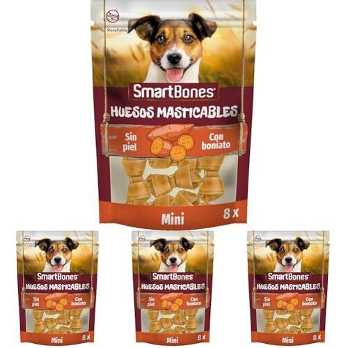 SmartBones Huesos Masticables Mini - Snack masticable con Sabor boniato y con Verduras para Perros pequeños, Huesos de Textura Blanda, sin Cuero Crudo, 8 Piezas (Paquete de 4)