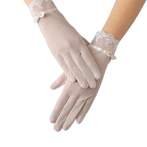 OTKARXUS Guantes de protección solar de verano para mujer, 1 par de guantes de seda de hielo con encaje antideslizante para conducir, guantes de pantalla táctil con protección solar de dedo completo