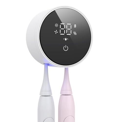 LifeBasis Esterilizador Cepillo Dientes UV Secado a 60°C Soporte Cepillo de Dientes Eléctrico Desinfección Eficiente Pantalla LED Montaje sin Taladrar, Batería Duradera 33 Días para Familia y Viaje