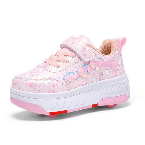 Hearda Zapatillas con Ruedas Niña, 2 en 1 Zapatillas con Ruedas,Patines Multiusos Zapatos Deportivas al Aire Libre con 4 Retráctil, Niño Zapatos Apatillas de Skateboard