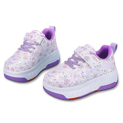 Hearda Zapatillas con Ruedas Niña, 2 en 1 Zapatillas con Ruedas,Patines Multiusos Zapatos Deportivas al Aire Libre con 4 Retráctil, Niño Zapatos Apatillas de Skateboard