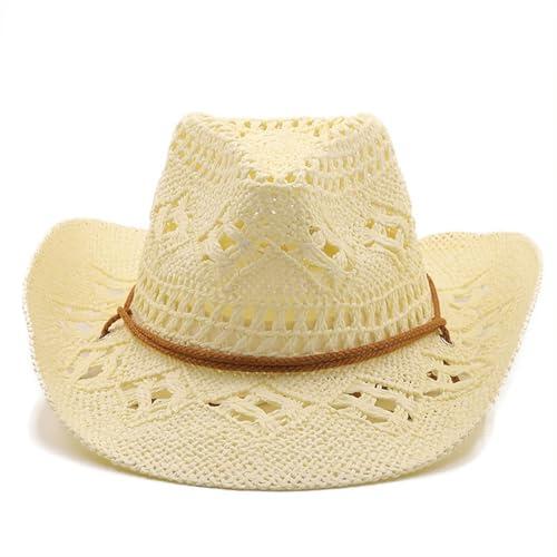 Generisch Sombrero de verano para hombre y mujer, sombrero de vaquero occidental, sombrero de paja moldeable, sombrero para el sol ahuecado, amarillo claro, talla única