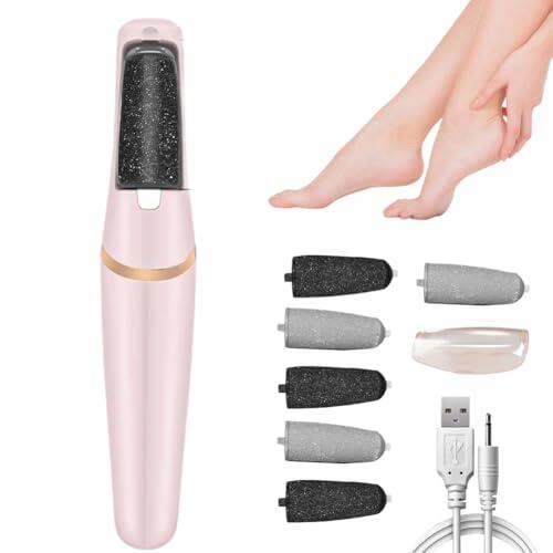 Removedor eléctrico de callos – Herramienta recargable para el cuidado de los pies con 6 cabezales de lijado y iluminación LED para eliminar callos y hacer los pies suaves y los talones secos