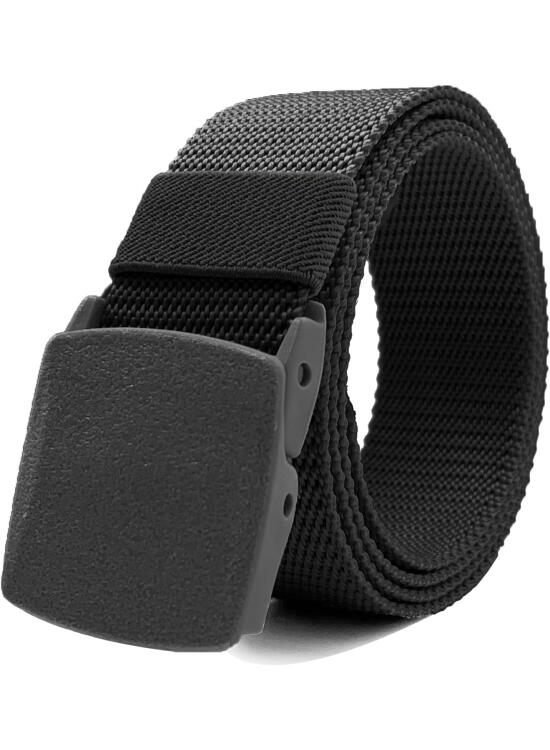 Cinturones de nailon para hombre, estilo militar, táctico, con hebilla de plástico, ajustable, sin agujeros, cinturón de tela de lona para exteriores