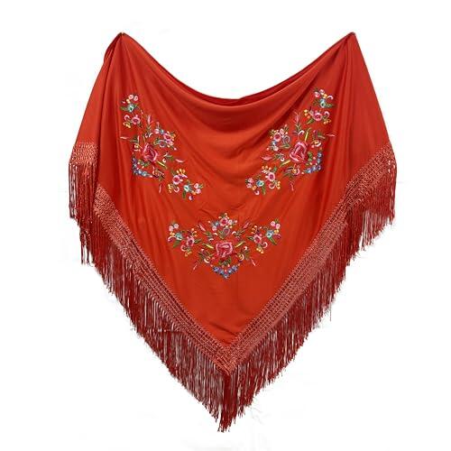 MUNDDY - Manton Bordado en Flores Para Adulto. Mantones Flamenco Sevillana.Mantón para fiesta de Color Rojo Negro Rosa Blanco Amarillo Azul. Envio desde madrid (Rojo (B))