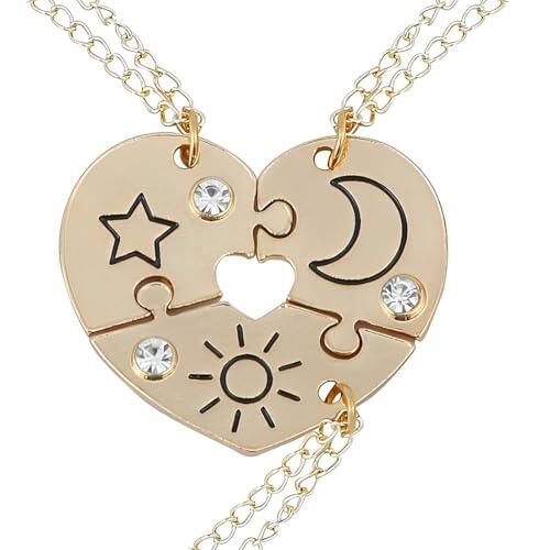 JEYORZY 3 Pcs Adorables BFF Collares para 3 Niñas, Best Friends Collares con Colgante Corazón, Collar de Amistad Dorado, Colgante De Medio Corazón Collar para Niñas Madre Amigos Hermanas Sobrinas
