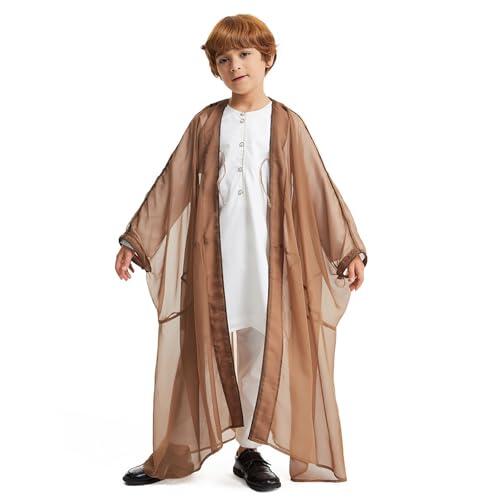 Conjunto de bata tradicional árabe del Islam Thobe para niños, estilo étnico, estilo Dubai, traje árabe para niños musulmanes, disfraz nacional árabe de Thobe, café, 5-6 Years