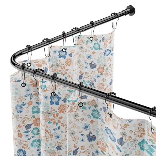 Barra de cortina de ducha en L de WELDUN, ajustable de 68-96 cm × 68-96 cm, barra de esquina de ducha de acero inoxidable, impermeable y sin óxido, barra de cortina de 90 grados, incluye 12 anillos