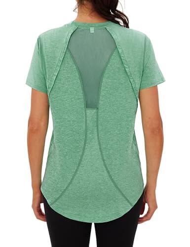 Wayleb Camiseta Deportivo Mujer Camiseta de Manga Corta Camiseta de Secado Rápido Camisetas de Malla Mujer Yoga Fitness Top Ropa Deportiva
