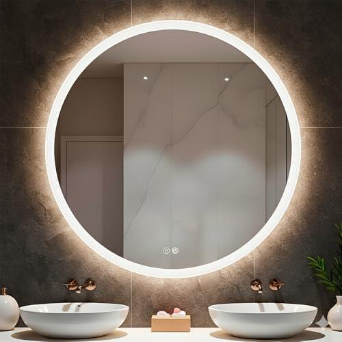 Marctani Espejo Baño con Luz LED Regulable - Espejo Redondo 70 cm con Antivaho e Interruptor Táctil - Espejos de Baño con Brillo Ajustable y Función Memoria, Retroiluminado (70 x 70 CM)