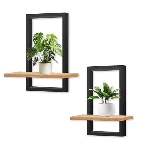 YIYA 2pcs Estante Colgante de Madera Balda Flotante Pared de Madera Estante Flotante Negro para Salas Decoración Pared de Estar, Dormitorio, Oficina