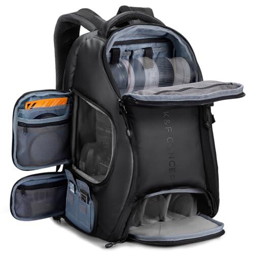 K&F Concept Mochila para cámara, bolsa de cámara de gran capacidad de 25 L para fotógrafos con protector de lluvia y compartimento para laptop de 15.6 pulgadas compatible con dron Canon/Nikon/Sony/DJI