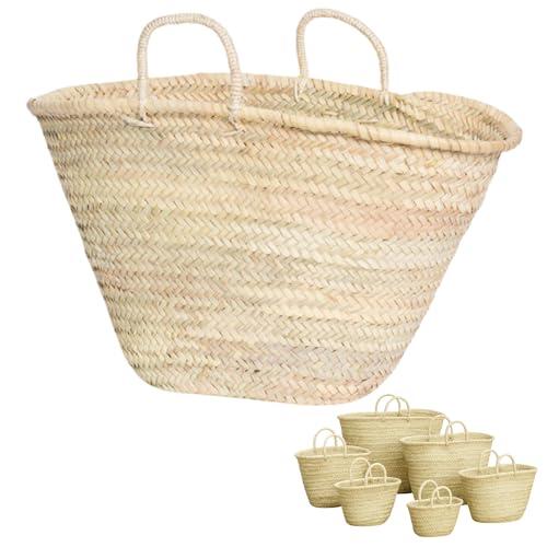 Cesto de Palma Natural Tejido a Mano, Bolso de Playa con Asas, Estilo Capazo Tradicional (A: 15 X 27 X 10)