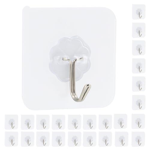Elalove Ganchos Adhesivos para Pared 24 Unidades, Colgadores Adhesivos Resistentes de 10kg, Ganchos Adhesivos Transparentes sin Clavos, Cuelga Cuadros sin Clavos para Baño, Cocina, Multiusos