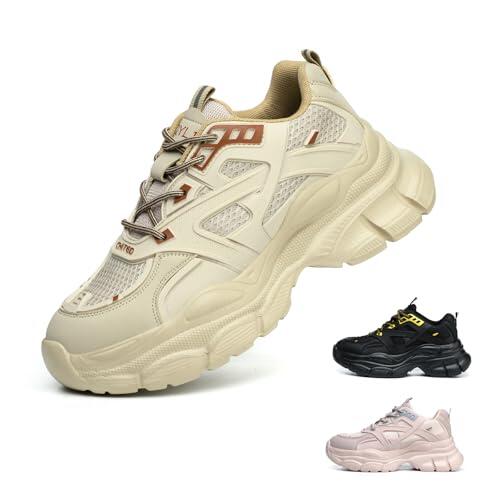 Gugifcto Zapatos de Seguridad para Mujer Zapatillas de Trabajo con Puntera de Acero Cómodos Ligeros Antideslizante Yellow 38 EU