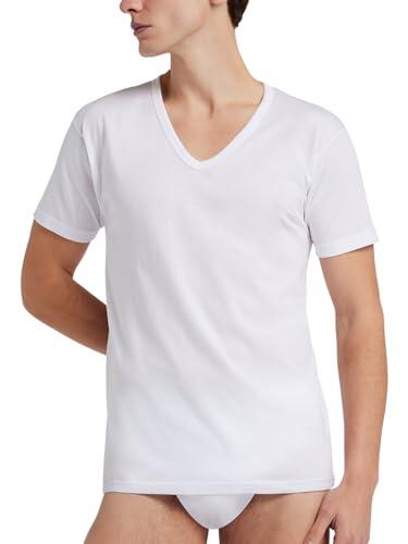 5/10 Camiseta Interior para Hombre de Puro 100% algodón Peinado, Fabricada en Italia de Calidad, Transpirable, Cuello en V y Cuello Redondo 10pcs Blanco Cuello en V, L