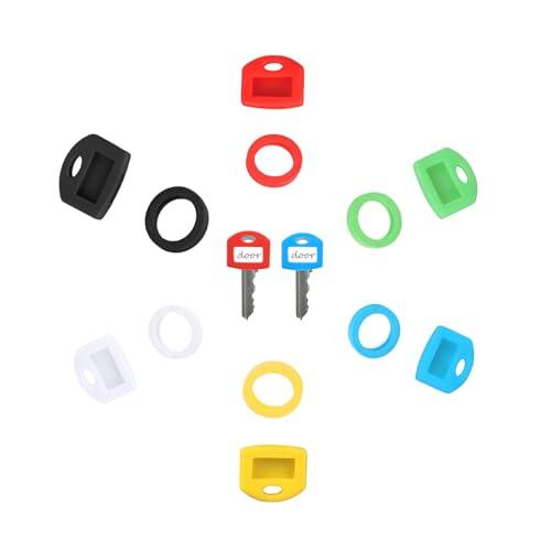 Juego de 12 Fundas Llaves de Silicona,Colores Surtidos,Cubiertas Redondas y Cuadradas,Identificador de Llaves para Casa,Flexible y Reutilizable,Para Llaves Planas Estándar