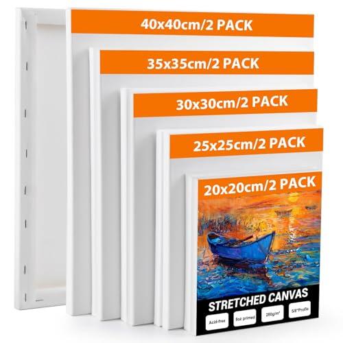 Koncci Lienzos para Pintar, Set de 10 (40x40 35x35 30x30 25x25 20x20) Algodón sin Ácidos Lienzo con Marco, Canvas para Pintar, Lienzos para Pintura al Acrílico, Oleo, Acuarela, Principiantes, Artistas
