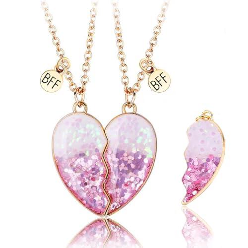 AFCJLTO 2 piezas BFF collares amistad collar magnético mejores amigos, Collares de Mejores Amigas Mejores Amigas Collares para niñas cumpleaños regalos colgante cadena regalos,rosa