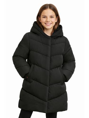 SOLOCOTE Abrigo de invierno para niñas resistente al agua con forro de peluche chaqueta acolchada con capucha gruesa para niños Negro 8 años