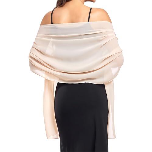 MUNSKT Estolas Chal Mujer Fular Bufandas, Estolas Fular Boda Fiesta Chiffon Bufanda，Pashmina Pañuelos Vestido Noche (Light Beige)
