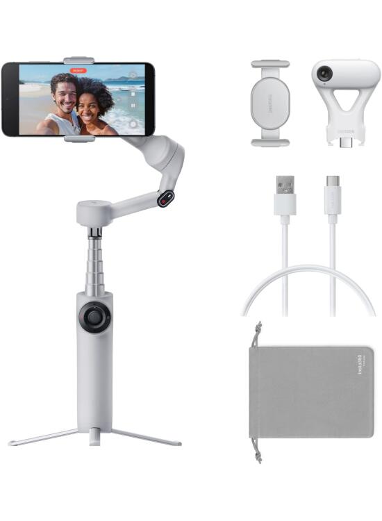 Insta360 Flow 2 Plus Paquete rastreador por IA Color Gris - Gimbal para teléfono, Seguimiento por IA con Cualquier App, Seguimiento, trípode/Selfie Stick, Gimbal para iPhone/Android