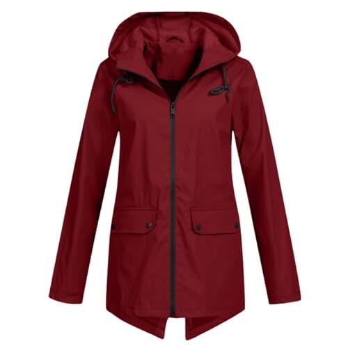 Sudadera con capucha para mujer, impermeable, ligera, bolsillos sólidos, chaqueta de entrenamiento al aire libre, cortavientos, chubasquero, Vino, S