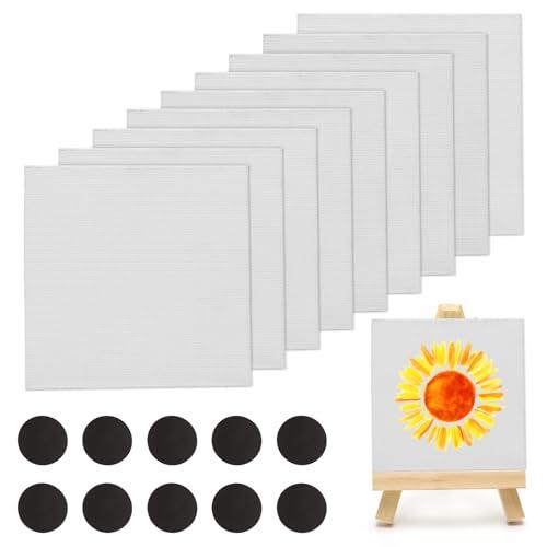Pequeñas telas para pintar, 10 x 10 cm, en blanco, con 1 mini caballete de tela, pequeñas telas para acrílico, óleo, acuarela, témpera, proyectos de arte, refrigerador, pizarras, DIY, 10 unidades