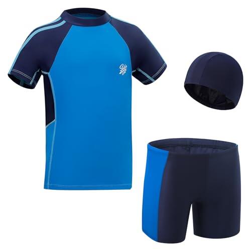KAKU NANU Bañadores Niño Bañador Gorro Piscina Camiseta Proteccion Solar Niño UV 12 13 14 Años