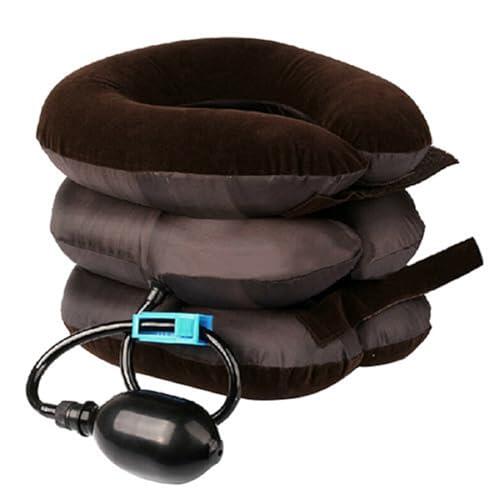 Cojin Cervical, Estirador de Cuello, Dispositivo de Tracción Cervical, Cojin Cuello Viaje, Corrector de postura, Almohada Viaje Hinchable, Alivio del Dolor de Hombros, Uso Doméstico y Oficina (Marrón)