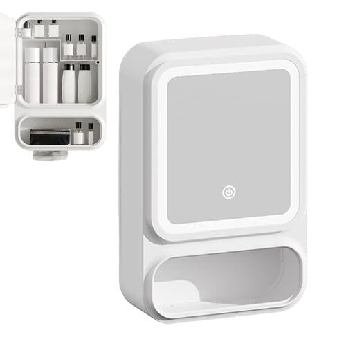 Genérico De Baño De Pared | Armario De Baño con Espejo | Luces LED Regulables, Estante Magnético Y Dispensador De Papel, Almacenamiento para Champú, Jabón Corporal Y Maquillaje