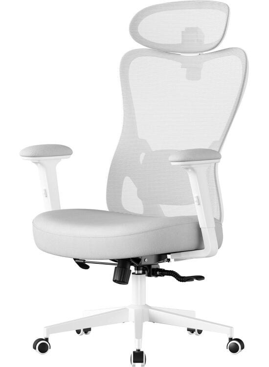 SONGMICS Silla de Oficina Ergonómica, Silla de Escritorio, con Reposacabezas y Soporte Lumbar Ajustables, Carga de 150 kg, Altura Ajustable, Gris Paloma OBN066GD01