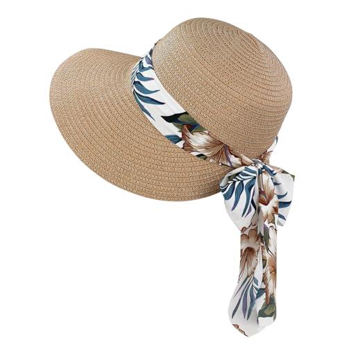 Feelorna Sombrero de Paja para Mujer con Protección UV, Ala Ancha, Transpirable de Playa, Plegable para Viajes y Vacaciones