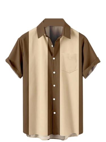 Camisa de manga corta con bolsillo de verano for hombre, informal, de color liso, con solapa y paneles, for playa, cómoda y de tela suave. Adecuado Para La Oficina, De Fiesta, De Viaje(Color3,L)