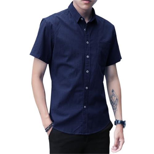 1 camisa de manga corta de verano for hombre, camisa de color liso, ropa informal con solapa y botones, top ajustado for hombre Adecuado Para La Oficina, De Fiesta, De Viaje(Deep blue,5XL (87-95kg))