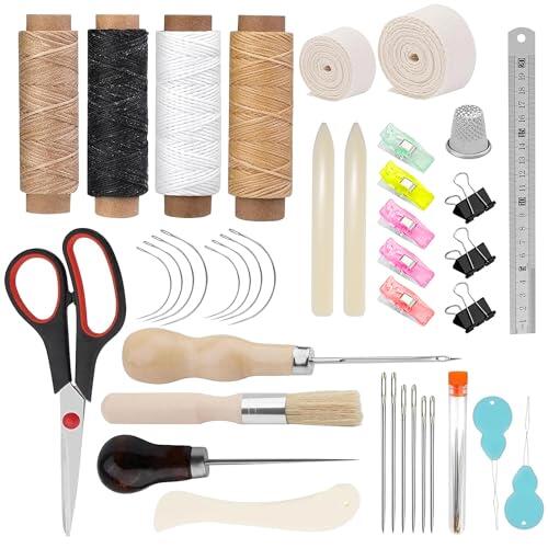Juego de encuadernación de 41 piezas, herramientas: kit de encuadernación para libros con cinta para encuadernar prensas, punzón de hilo encerado para principiantes