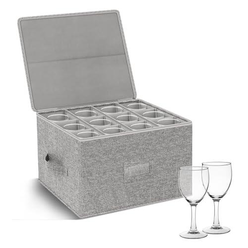 Kukikan Caja de almacenamiento para copas de vino, cajas de recipientes para vasos, apilables con carcasa dura en la parte superior inferior, suministros de mudanza, contenedores de almacenamiento de