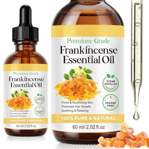 Aceite Frankincense Frankincense Essential Oil- Aceite Esencial Puro al 100%, de Aceite Esencial de Incienso Natural Destilado al Vapor Esencial para el Rostro, Aceite Humidificador,60ml