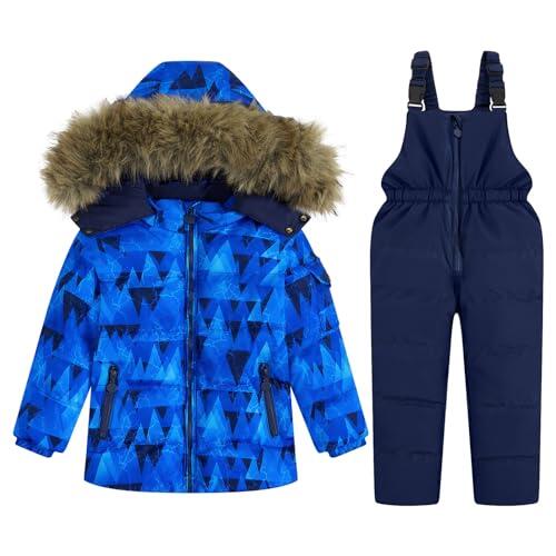 Conjunto de traje de nieve para bebés niñas, trajes de esquí de 2 piezas, chaqueta acolchada de plumón de invierno y pantalones con peto para nieve, conjunto de atuendos ultraligeros de 18 meses a 7