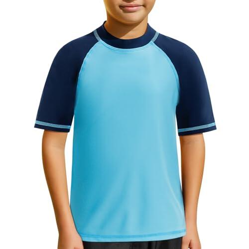 MASOCIO Camiseta Proteccion Solar Niño UV UPF 50+ Camiseta Baño de Manga Corta Traje Camiseta Agua Surf Niño Secado Rapido para Natacion Piscina Playa 4 Años Azul Marino Azul