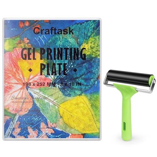 Craftask Placa de impresión de gel con rodillo de goma, 20 x 25 cm, placa de impresión transparente (8 x 10 pulgadas)